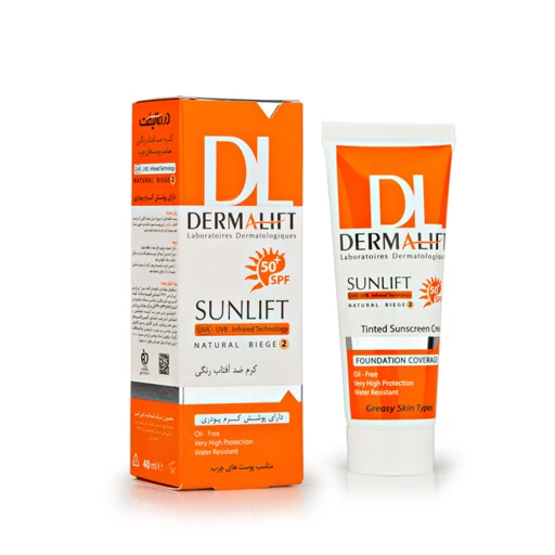 کرم ضد آفتاب رنگی درمالیفت با SPF50 مناسب پوست چرب حجم 40 میلی لیتر